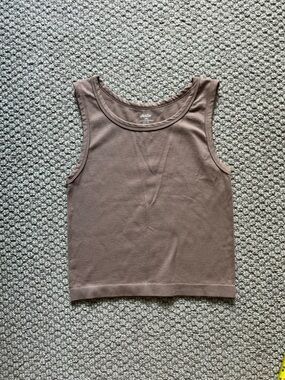 Elodie Light Brown Cotton Ribbed Tank Top - large